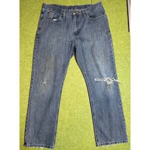 Cinch Men’s Blue Jeans Distressed Ripped Denim Western Cowboy 36x30 PBR Rodeo